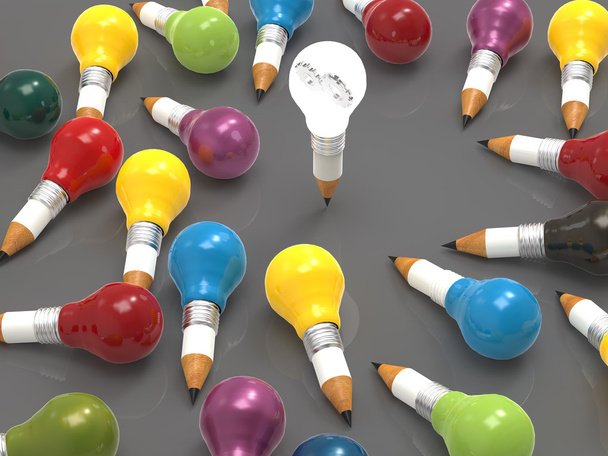 3D μολύβι λαμπτήρα με γρανάζια ως έννοια ηγεσία  - Φωτογραφία, εικόνα