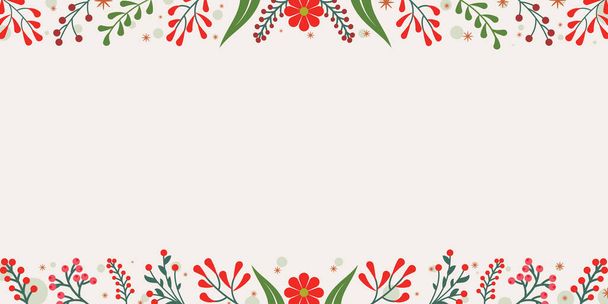 watercolor floral pattern with flowers, leaves, branches, berries, bows, twigs, christmas, spring, - Vektör, Görsel