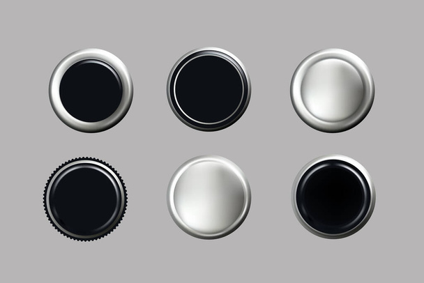 Silver foil texture 3d buttons set. Vector stamp golden elegant shiny metallic vector collection - Vector, Image