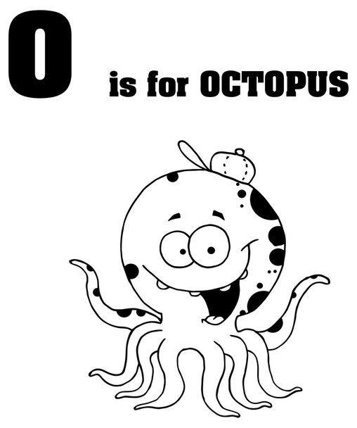 abeceda písmeno O s kreslenými chobotnice - Vektor, obrázek