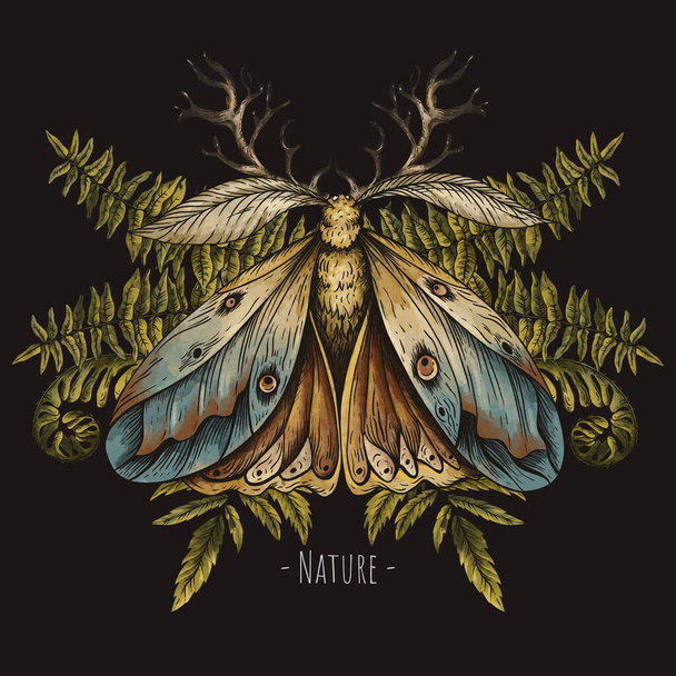 Винтажный мох и папоротник, поздравительная открытка из леса, волшебный лес - Фото, изображение