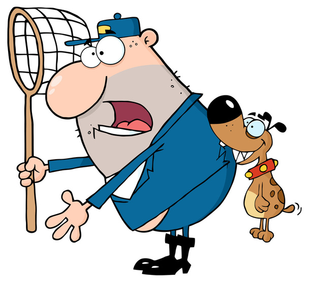 Angry Dog Biting A Dog Catcher. - Vector, Image