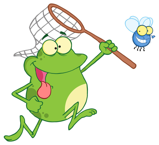 Frog Chasing Fly - Vector, Image