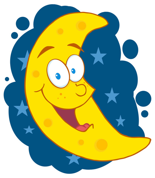 Ευτυχισμένο φεγγάρι μασκότ χαρακτήρα κινουμένων σχεδίων - Διάνυσμα, εικόνα