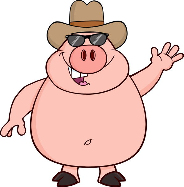 Porco com óculos de sol e chapéu de cowboy
 - Vetor, Imagem