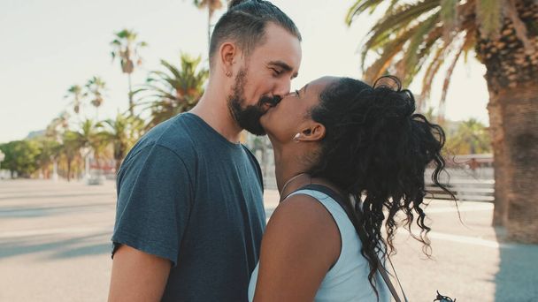 Close up, happy interracial family kisses outside - Fotoğraf, Görsel