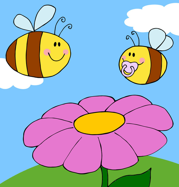 Пчела-мать летит с пчелой-младенцем
 - Вектор,изображение