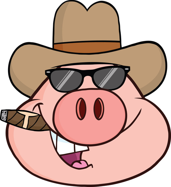 Cowboy varken met zonnebril en sigaar - Vector, afbeelding