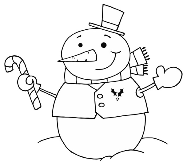 bonhomme de neige tenant une canne à bonbons
 - Vecteur, image