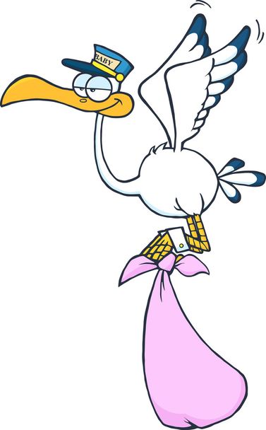 Cute Cartoon Stork levering - Vector, afbeelding