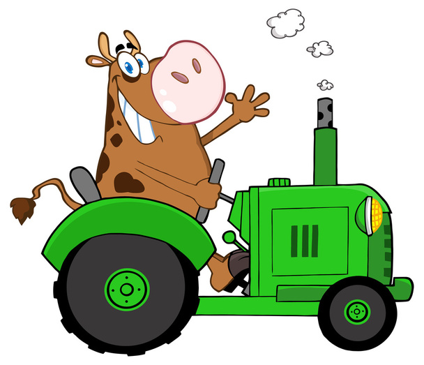 Farmer Cow In Tractor - Vector, Image