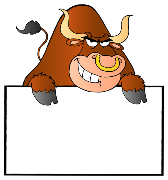 bruin bull en leeg teken - Vector, afbeelding