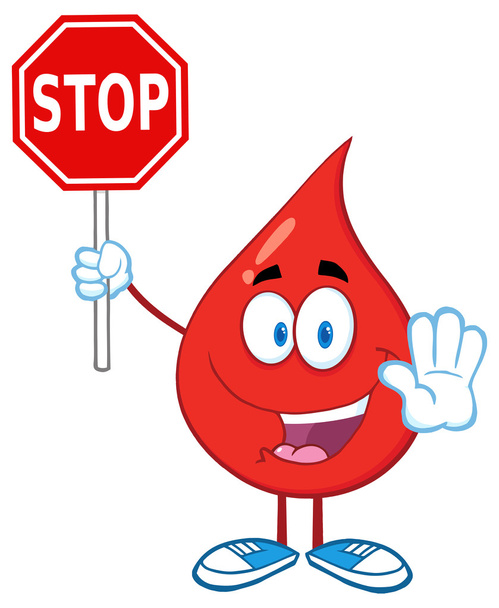 Gota de sangre sosteniendo una señal de stop
. - Vector, imagen