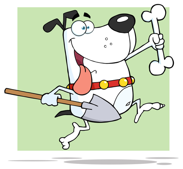 Собака с костью и лопатой
 - Вектор,изображение