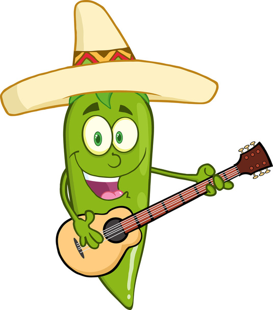 Πράσινο πιπέρι τσίλι παίζοντας κιθάρα - Διάνυσμα, εικόνα