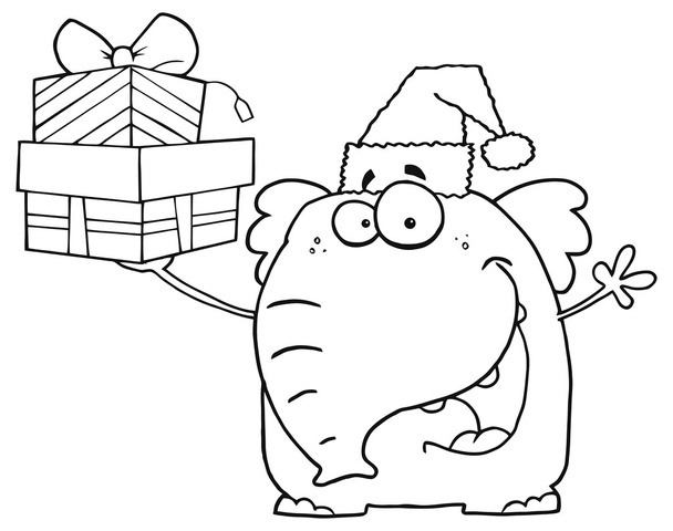 Happy Elephant Holds Up Gifts - Vector, Image