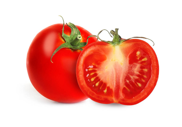 Fresh ripe red tomatoes on white background - Foto, Imagen