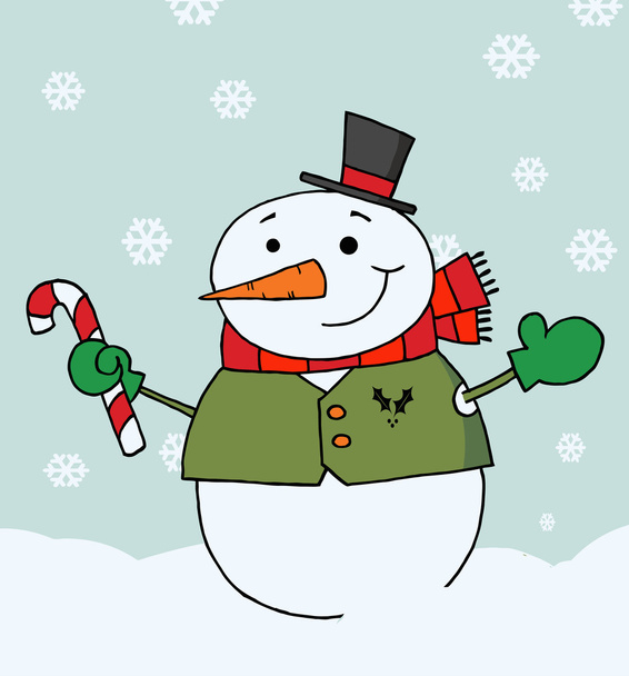 Snowman Holding A Candy Cane - Vector, Image