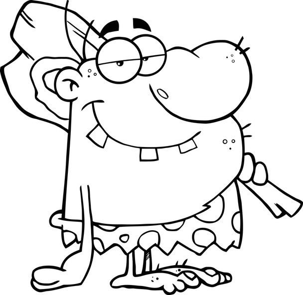 Caveman Cartoon Character With Club. - Vector, Image
