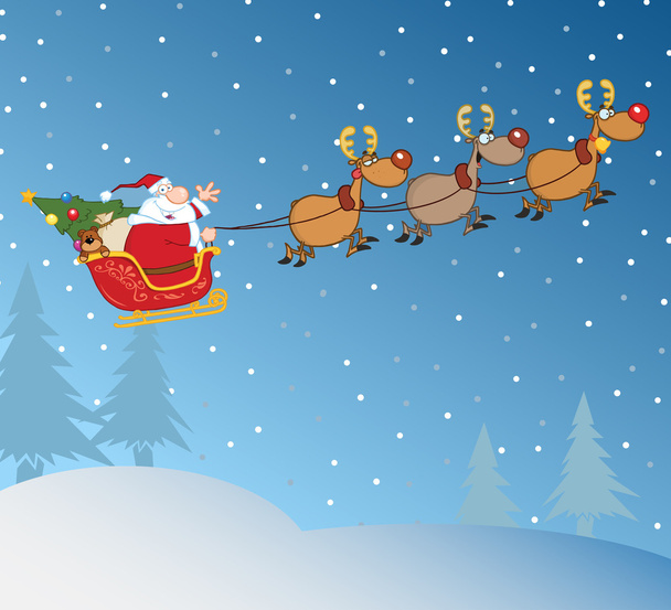 Babbo Natale in volo con la sua renna
 - Vettoriali, immagini