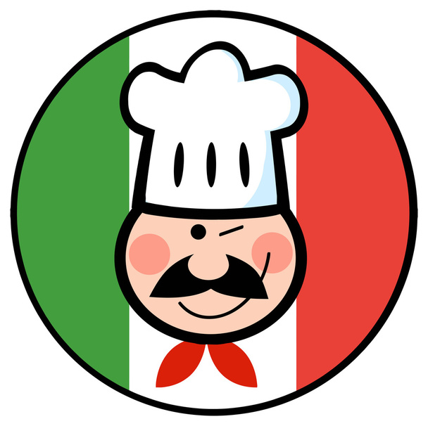 γελοιογραφία σεφ με ιταλική σημαία - Διάνυσμα, εικόνα