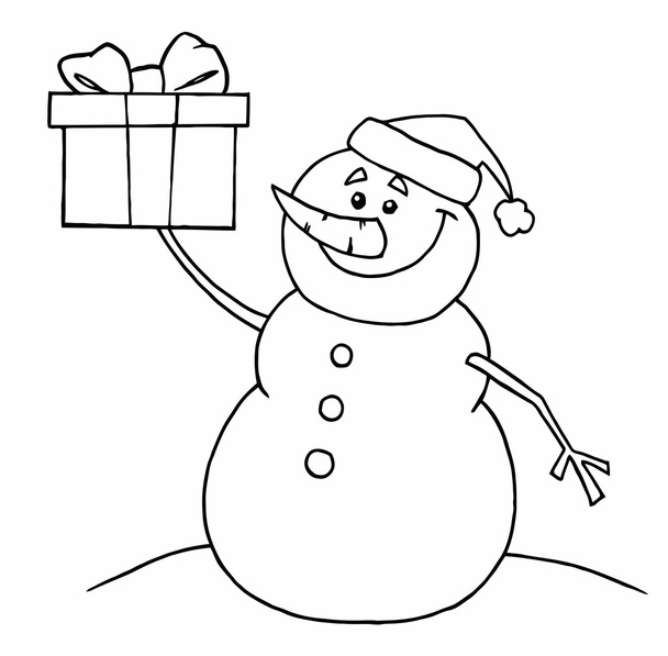 Снеговик с подарком
 - Вектор,изображение