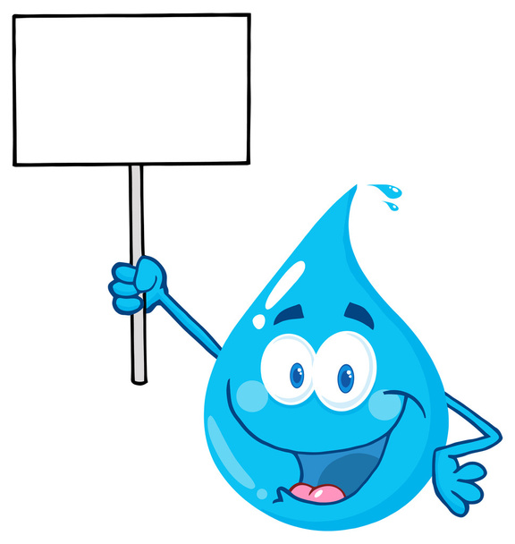 Happy Water Drop Character holding up a blank sign
 - Вектор,изображение