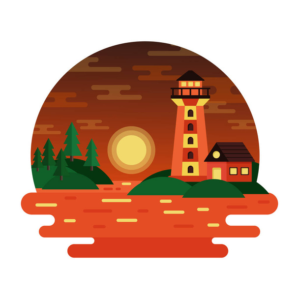 Lighthouse Sunset modern design, vector illustration - Vektor, obrázek