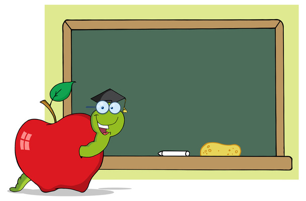 Хробака у яблуко і крейда шкільна рада - Вектор, зображення