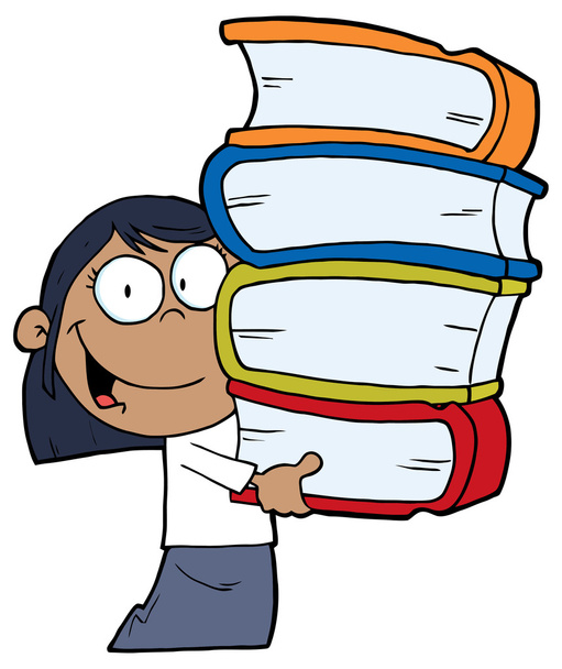 Chica con pila de libros
 - Vector, imagen