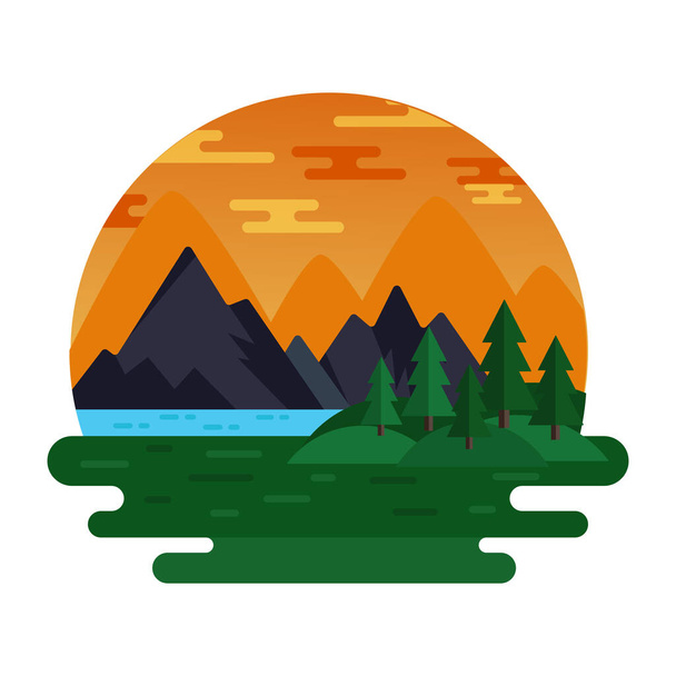 paisaje de montaña con montañas y vector forestal ilustración diseño gráfico - Vector, imagen