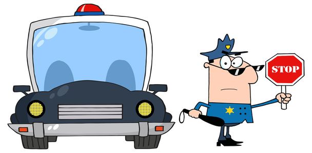 Karikatur Polizist mit Stoppschild - Vektor, Bild