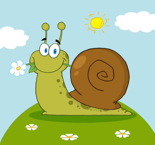 Snail With A Flower In Its Mouth - Vector, Image