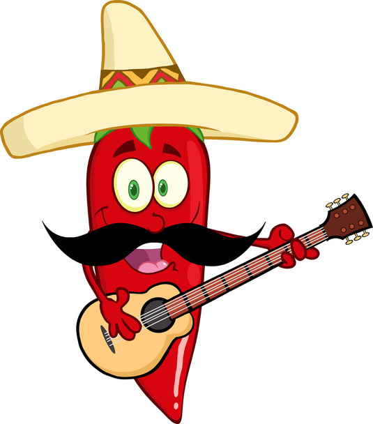 Μεξικάνικο τσίλι πιπέρι παίζοντας κιθάρα - Διάνυσμα, εικόνα