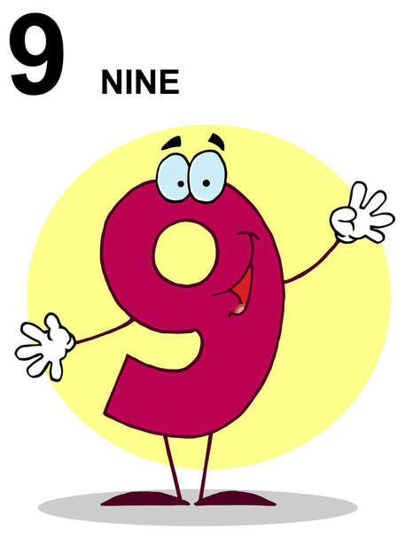 Desenhos animados engraçados 9 Número
 - Vetor, Imagem