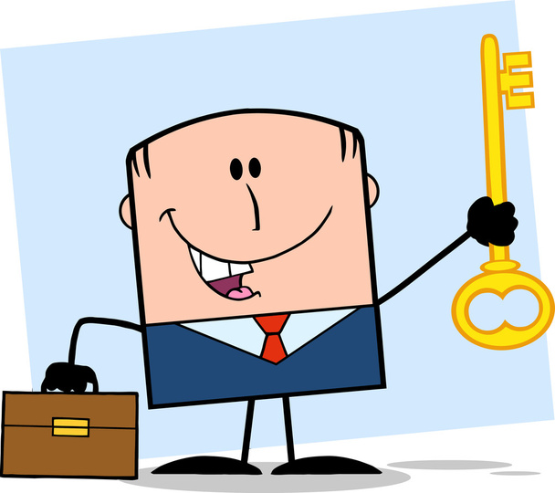 Šťastný podnikatel drží klíč - Vektor, obrázek