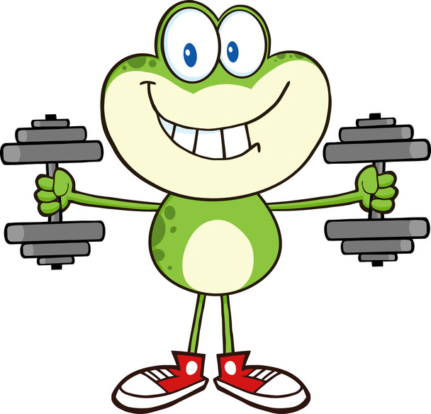 Frog  Training With Dumbbells. - Vector, Image