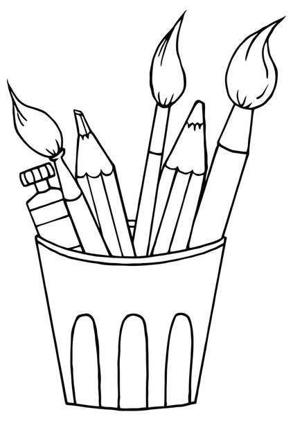 Чаша с карандашами и кисточками
 - Вектор,изображение