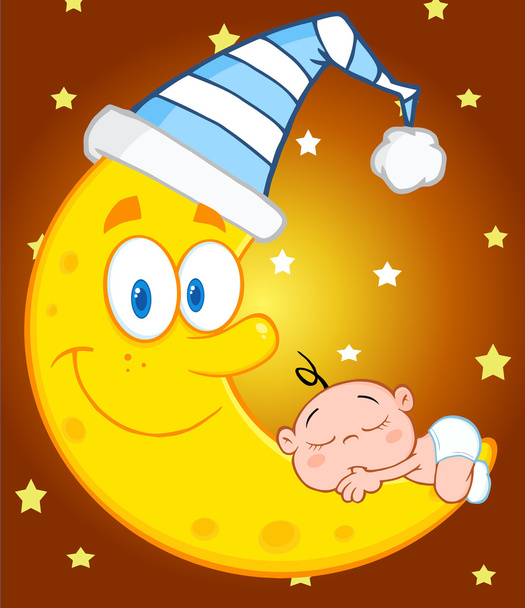 Cute Baby Boy Sleeps On The Moon - ベクター画像