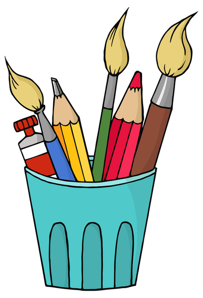 Κύπελλο με μολύβια και βούρτσες - Διάνυσμα, εικόνα