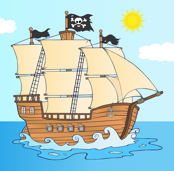 Pirate Ship Sailing - Vettoriali, immagini