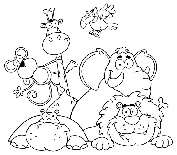 Outlined Jungle Animals. - Vector, Image