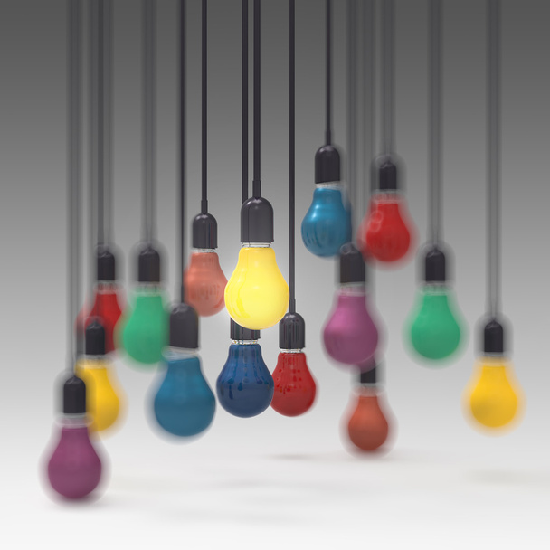 kreative Idee und Führungskonzept Farben Glühbirne - Foto, Bild