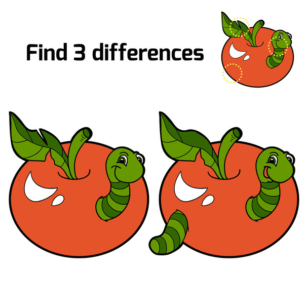Trova 3 differenze (verme e mela
) - Vettoriali, immagini