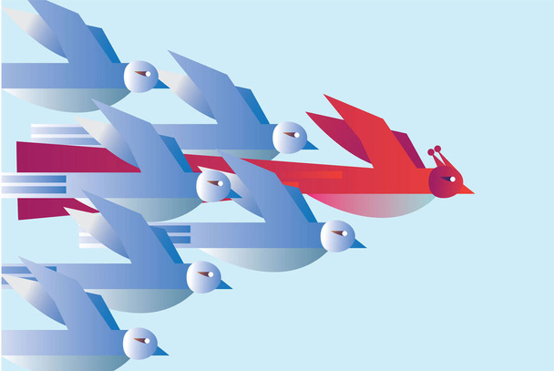 Bir grup kuş. Liderlik ve Rekabet kavramı. Düz grafik tasarımı. vektör illüstrasyonu - Vektör, Görsel