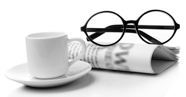 Glasses and newspapers background - 写真・画像