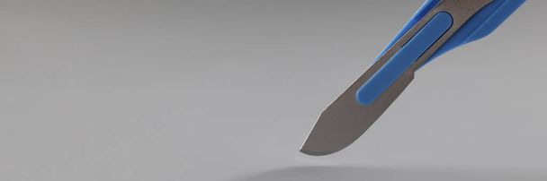 Gros plan du couteau rétractable de couleur bleue de taille de boîte de coupe de poche, équipement pointu. Instrument de coupe de boîtes ménagères pour usages généraux ou utilitaires concept - Photo, image