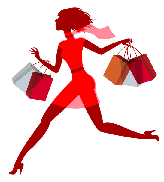 A girl hurries shopping on sale - Vetor, Imagem