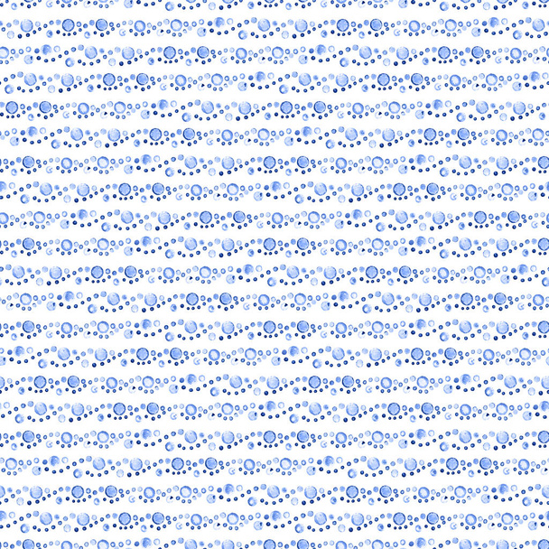 Watercolor geometrical seamless pattern from ultramarine blue drops, blots and brush strokes on a white background - Fotoğraf, Görsel