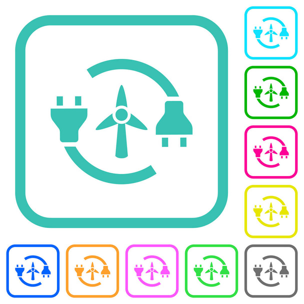 Energía eólica vívidos iconos planos de colores en bordes curvos sobre fondo blanco - Vector, imagen